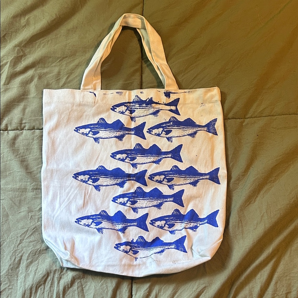 Blue Fish Print Tote Bag